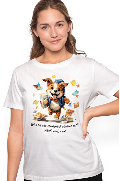 StoryGift Romania Tricou Femei cu un catelus vesel care se duce la scoala, il...