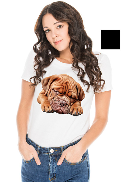 StoryGift Romania Tricou Femei cu un catel care doarme, ilustratie, maro, in ...