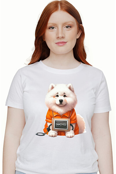 StoryGift Romania Tricou Femei cu un catel Samoyed, ilustratie, la inchisoare...