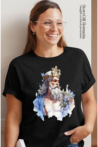 StoryGift Romania Women's T-shirt with a Greek god, Zeus, lightning, Mount Olympus, mythology, Greeks, put BLK_L
