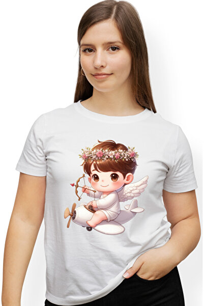 StoryGift Romania Tricou Femei cu un bebelus Cupidon, ilustratie, trage cu ar...