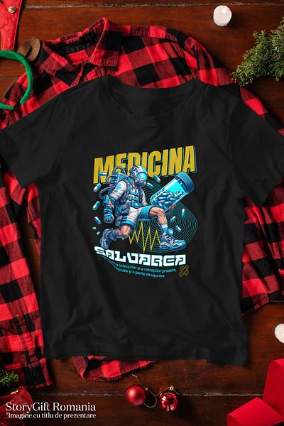 StoryGift Romania Tricou Femei Medicina salvarea omenirii santate om cu pastile cu imprimeu pe Fat BLK_S