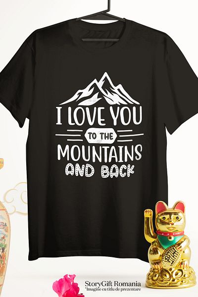 StoryGift Romania Tricou Femei cu munti si declaratie de iubire "Te iubesc pana la munti si inapoi BLK_XS