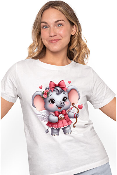 StoryGift Romania Tricou Femei cu un elefantel Cupidon, ilustratie, arc cu sa...