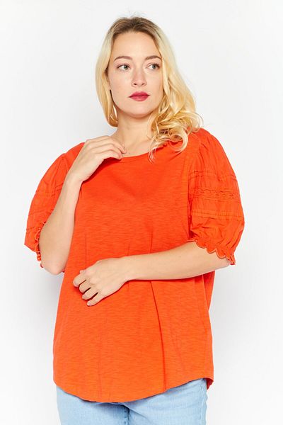 Ralph Lauren Women Round Neck Short Sleeve Textured Blouse, Orange