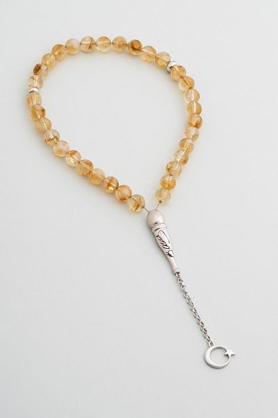 So CHIC... Ataturk Signed Natural Citrine Stone 23 cm Silver Rosary