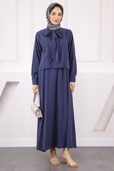 İmajButik Σετ φούστα πουκάμισο με λεπτομέρεια μπλε γιακά