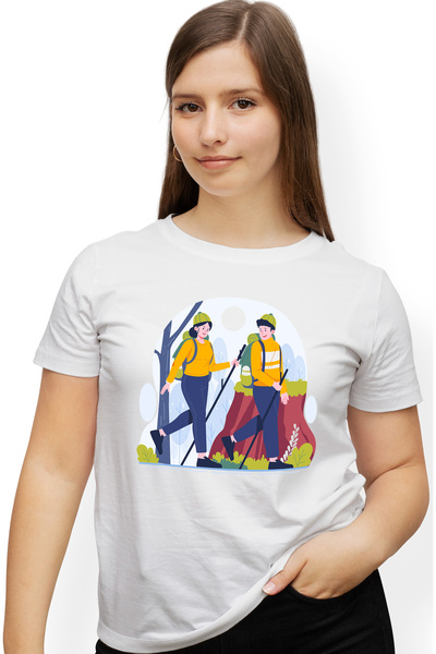 StoryGift Romania Tricou Femei Cu Bat, Copaci, Natura, Drumetie, Ghiozdan, Fes, Soare, Multicolor WHT_XL