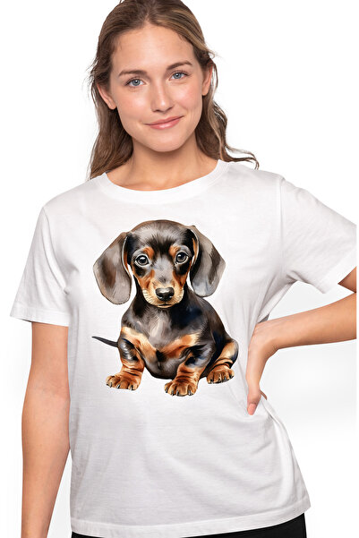 StoryGift Romania Tricou Femei cu un catel Dachshund surprins, ilustratie, cu...
