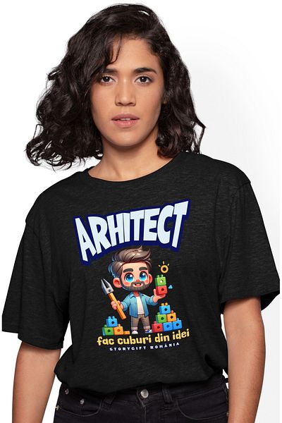 StoryGift Romania Tricou Femei Arhitect Text Fac cuburi din idei Inspiratie Desen cu imprimeu pe F BLK_XS