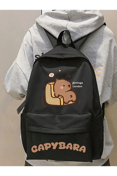 DEEFWEAR Black Brown Capybara Lazy Printed School, Classroom, Course Printed Backpack
