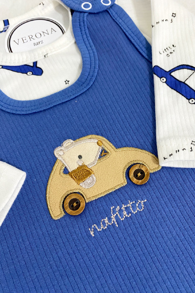 VERONA TARZ Baby Boy Embroidered Car 2Pc Salopet Set Long Sleeve Snap Outfit and Socks Gift