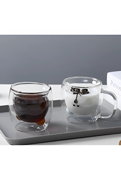 Herum Set of 4 double-walled mugs, teddy bear pattern, heat-resistant, Transparent, 260 ml
