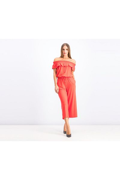 Ralph Lauren Women Ruffled Wide,leg Jumpsuit, Red