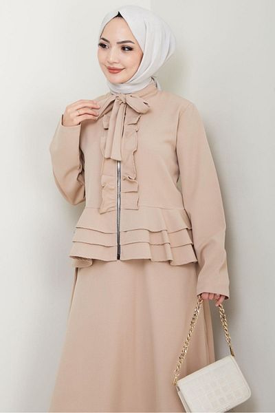 Bestenur Nesla Tunic Φούστα Διπλό Σετ 1418 - Μπεζ