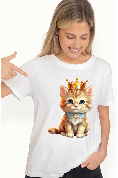 StoryGift Romania Tricou Femei cu o pisicuta cu coroana regala, vesela, jucau...