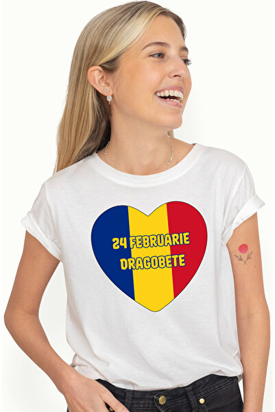 StoryGift Romania Tricou Femei 24 februarie dragobete inima steag Romania cu ...