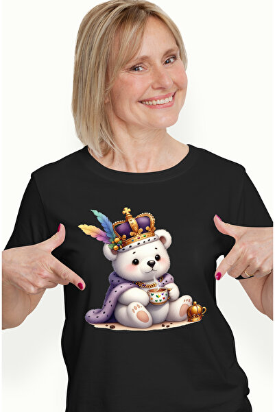 StoryGift Romania Tricou Femei cu un ursulet polar, ilustratie, coroana, pele...