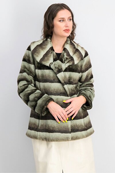 Calvin Klein Women Petite Long Sleeve Animal Print Faux Fur Outerwear, Gray a...