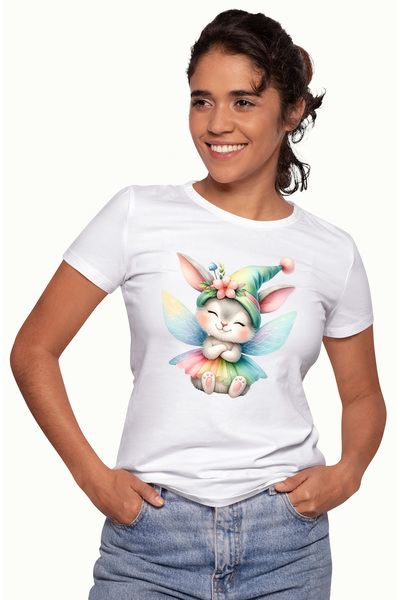 StoryGift Romania Tricou Femei cu o iepuroaica, are aripi de zana, ilustratie...