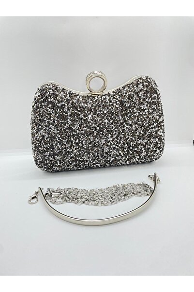 ALFA AKSESUAR 03 Γυναικεία βραδινή τσάντα με πέτρινη ένθετη μεταλλική λαβή