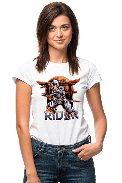 StoryGift Romania Tricou Femei Cu Mesaj Rider, Ninja, Asiatic, Ilustratie Retro, Katana, Multicolo WHT_XL