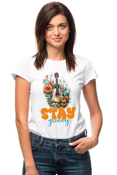 StoryGift Romania Tricou Femei cu mesajul "Stay groovy", stilul hippie, cultu...