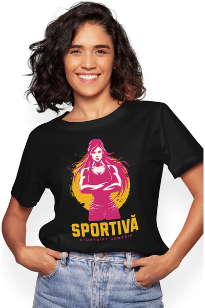 StoryGift Romania Tricou Femei Fata puternica sportiva gym motivational cu im...