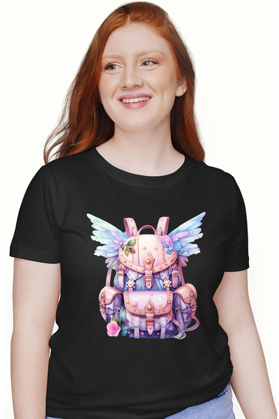 StoryGift Romania Tricou Femei cu un ghiozdan cu aripi, ilustratie, pentru co...