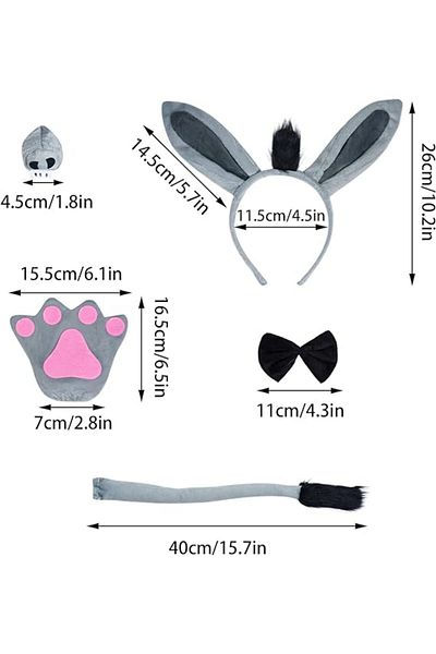 zola Set costumas magarus,7 piese,fustita,coronita cu urechi,papion,picioare,nasuc si codita,3 ani +
