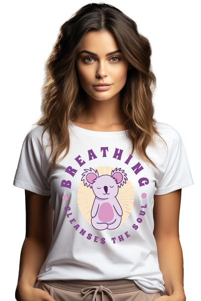 StoryGift Romania Tricou Femei Meditatie Cu Mesajul in Engleza Breathing Clea...