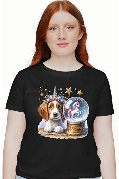 StoryGift Romania Tricou Femei cu un catel care are un globulet cu un unicorn...