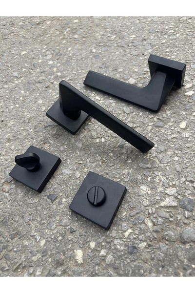 ARON New Tria Slim Luxury Square Badge Bathroom-Wc Type (Matte Black) Door Handle Aluminum Stainless