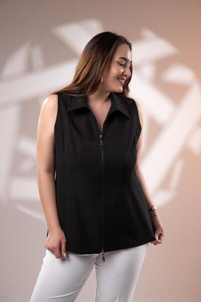 roXLLen 1112046 Γυναικείο 1112046 Αμάνικο γιλέκο με φερμουάρ Μαύρο