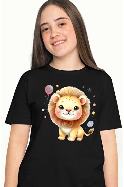 StoryGift Romania Tricou Femei cu un leu micut, ilustratie, balon, stelute, r...
