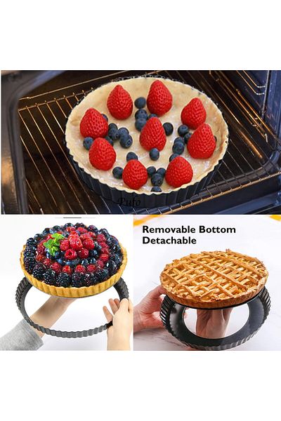 PUFO Tavă rotundă metalică pentru prăjituri, plăcinte, cu bază detașabilă, 28 cm