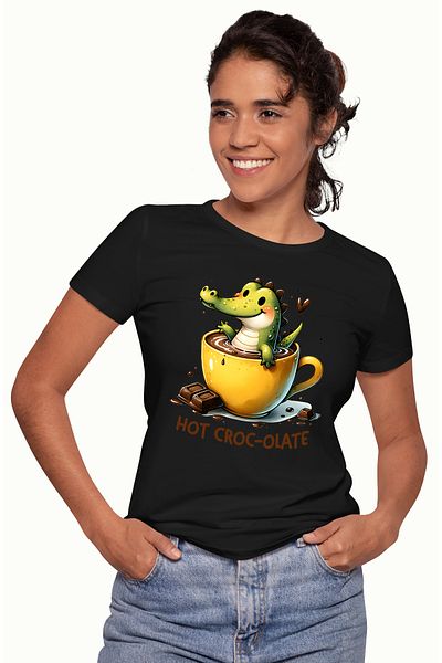 StoryGift Romania Women's T-shirt with a little crocodile bathing in a cup of hot chocolate BLK_XL