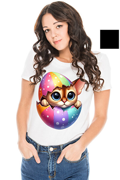 StoryGift Romania Tricou Femei cu o pisicuta curioasa care iese dintr-un ou s...