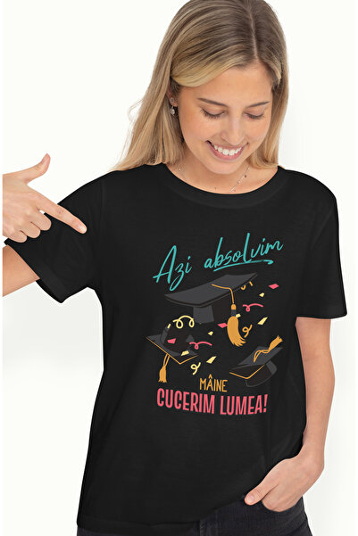 StoryGift Romania Tricou Femei Azi absolvim, maine cucerim lumea!, Scoala, Fa...