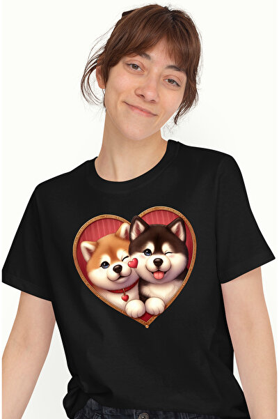 StoryGift Romania Tricou Femei cu o catelusa si un catel, ilustratie, Akita I...