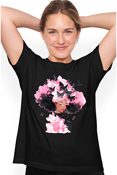 StoryGift Romania Tricou Femei cu o fata de culoare, ilustratie, draguta, flu...