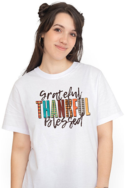 StoryGift Romania Tricou Femei cu mesajul "Grateful, thankful, blessed", ilus...