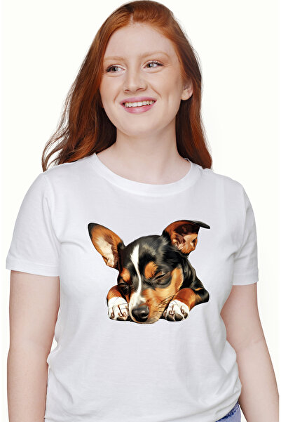 StoryGift Romania Tricou Femei cu un catel care doarme lat, pe labe, ilustrat...