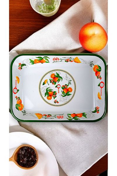 İnci Emaye No 28 Enamel Rectangle Plate Dish Breakfast Camping Picnic