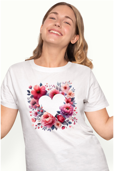 StoryGift Romania Tricou Femei cu mai multe flori asezate in forma de inima, ...