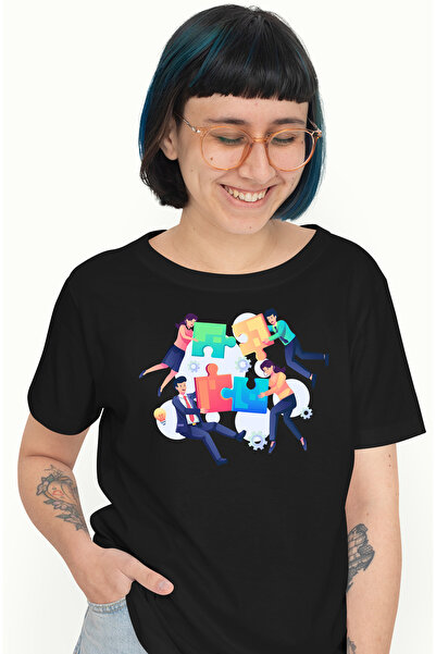 StoryGift Romania Tricou Femei Cu Puzzle, Piese, Business, Multicolor cu impr...