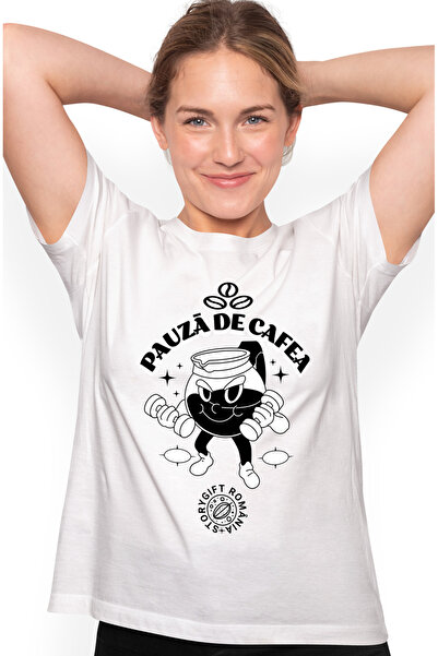 StoryGift Romania Tricou Femei Pauza de cafea cana cafea ridicand greutati cu...