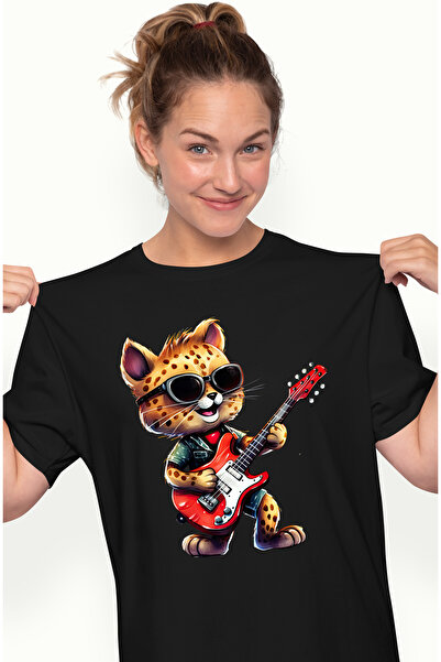 StoryGift Romania Tricou Femei cu un jaguar care canta la chitara, ilustratie...