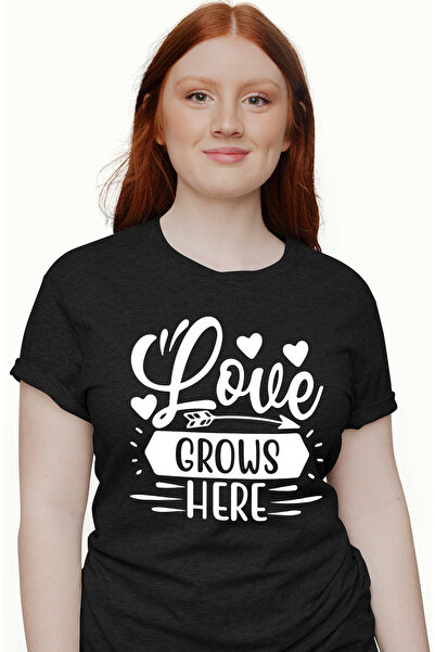 StoryGift Romania Tricou Femei cu inimioare si mesajul "Love grows here" - iu...