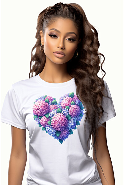 StoryGift Romania Tricou Femei cu o inima facuta din flori de liliac, ilustra...